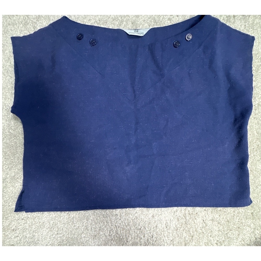 Sweetbriar Blouse Top Womens Size Large Blue Sleeveless Textured Boat Neck
